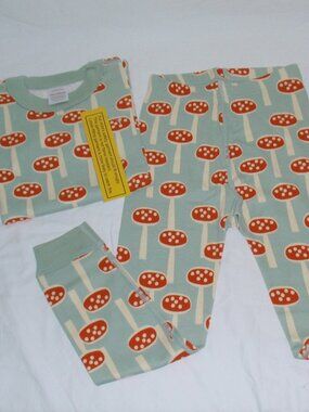 NWT Hanna Andersson Long Johns Pajamas Mushrooms Blue Organic Cotton 110 120 5 6